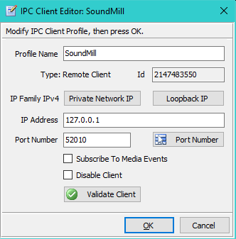Figure 2. IPC Client Editor - SoundMill Client