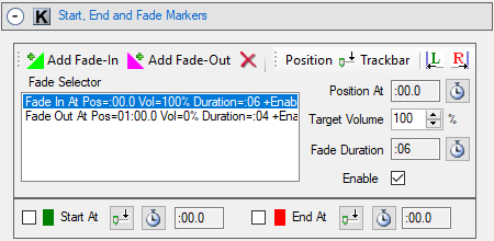 Figure 2.  Edit panel for Start, End and Fade Markers