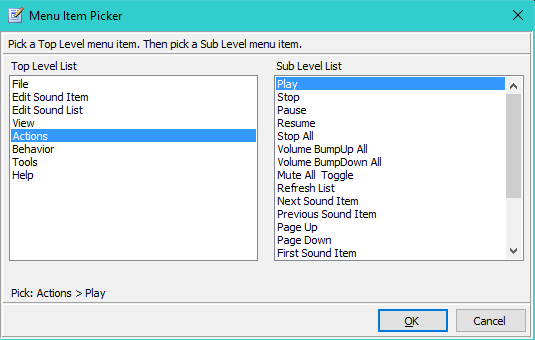 Figure 2. Menu Item Picker dialog