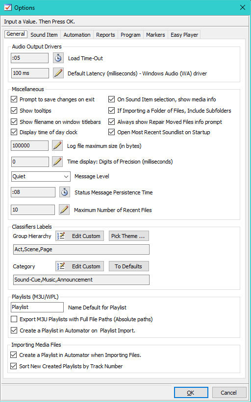 Figure 1.  General Options dialog 