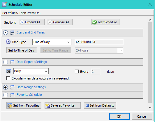 Figure 1.   Schedule Editor - Daily settings  