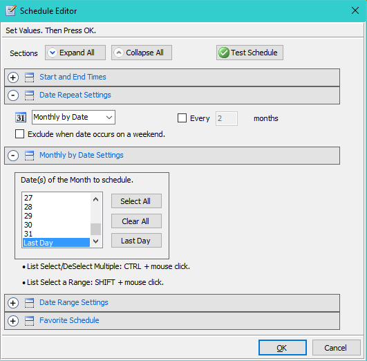 Figure 4.  Schedule Editor - Monthly settings  