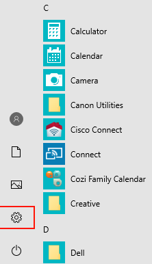 Figure 1b. Windows Start Menu Settings icon