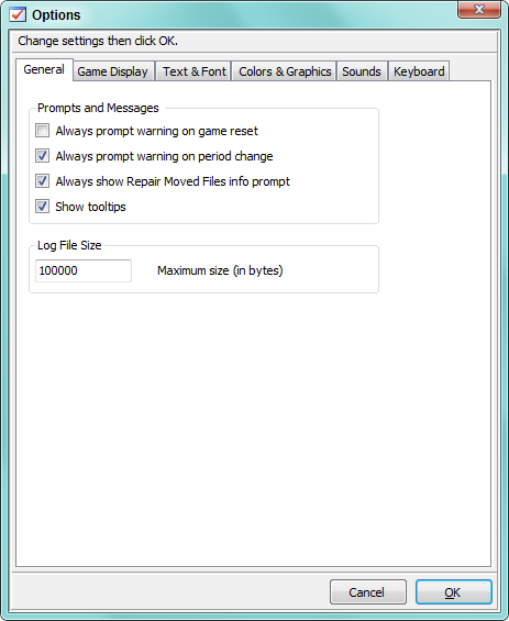 Figure 1.  The Options -- General Dialog 