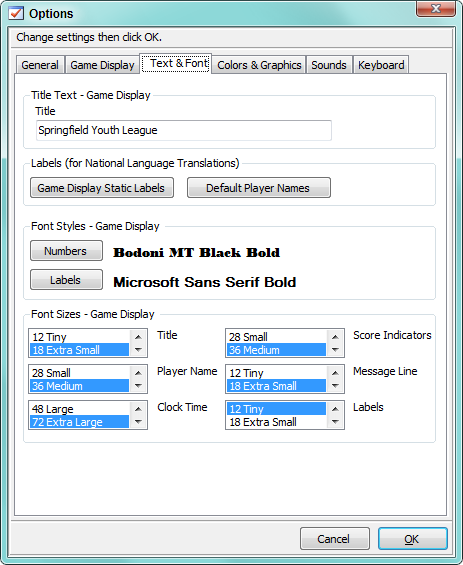 Figure 2.  The Options -- Text and Fonts Dialog 