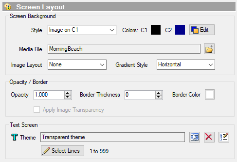 Figure 2. Text Screen Attributes panel