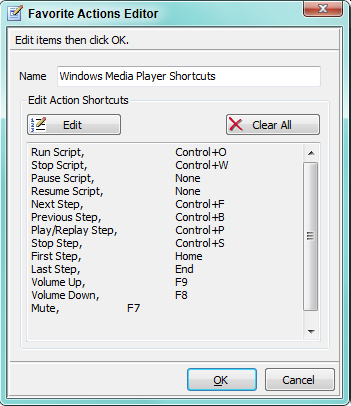 Figure 2. Favorite Actions Editor