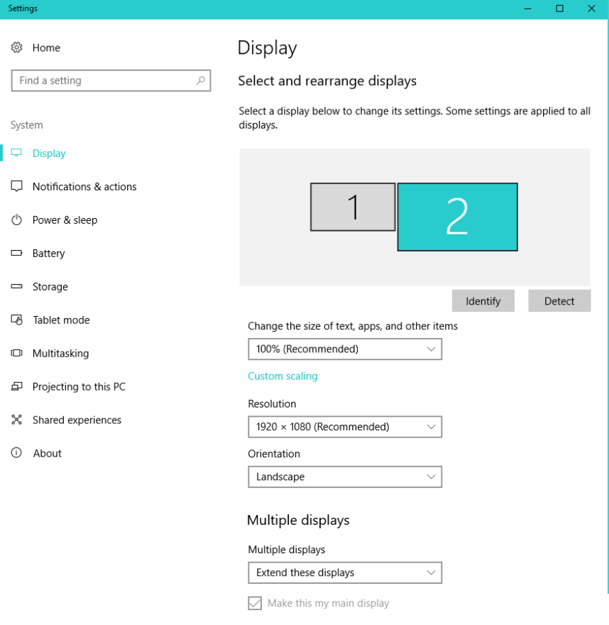 Figure 4. Windows Control Panel (WCP) > Display settings applet