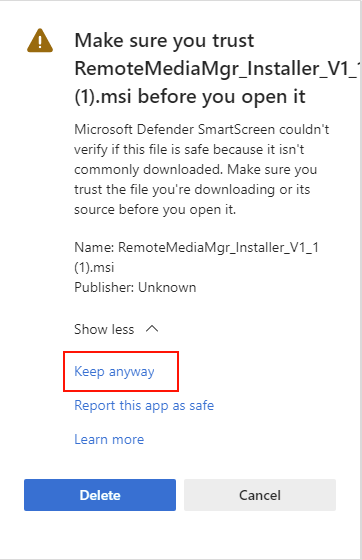 Figure 4. MS Edge Download Warning