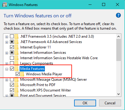 Figure 7. Turn on Windows Features