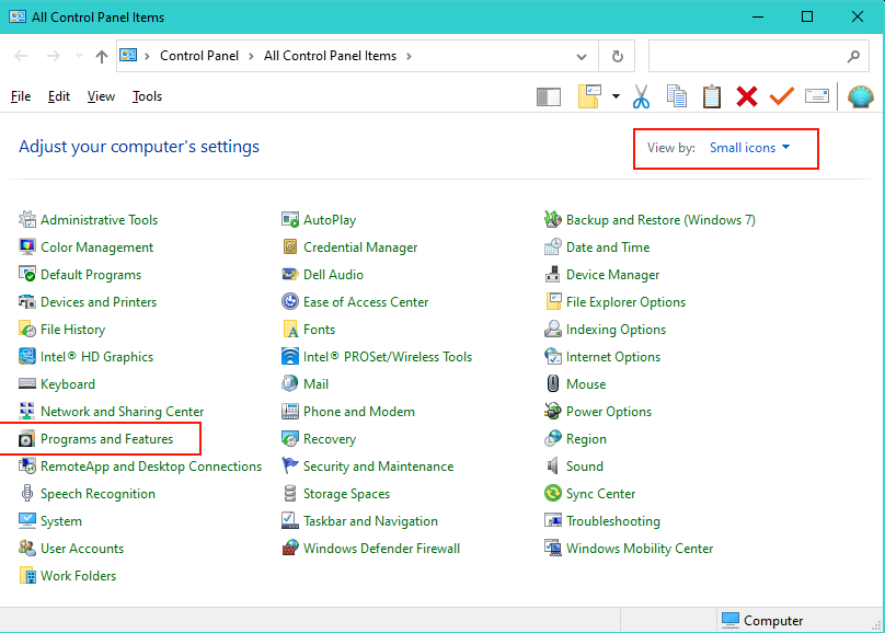 Figure 5. Windows Control Panel