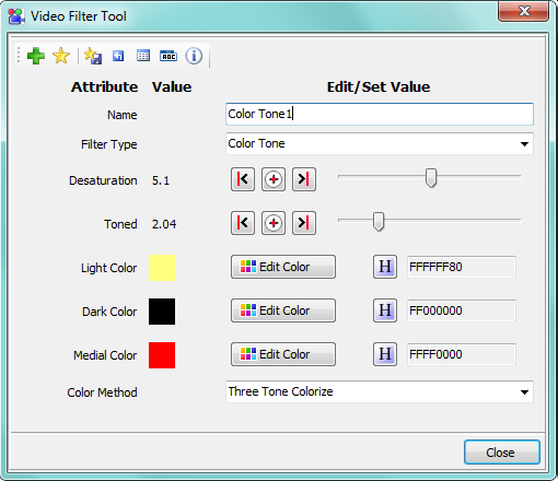 Figure 1. Video Filter Edit Tool - Color Tone Filter Type