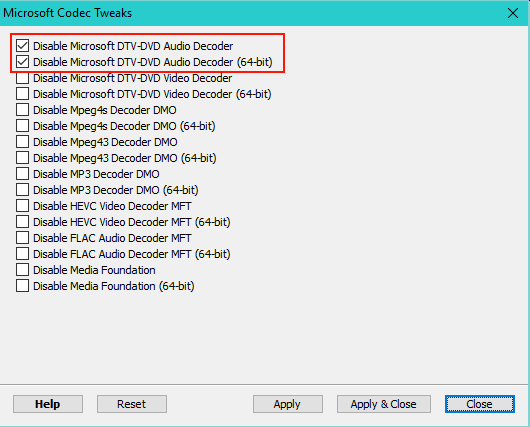 Figure 1. MS Codec Tweaks