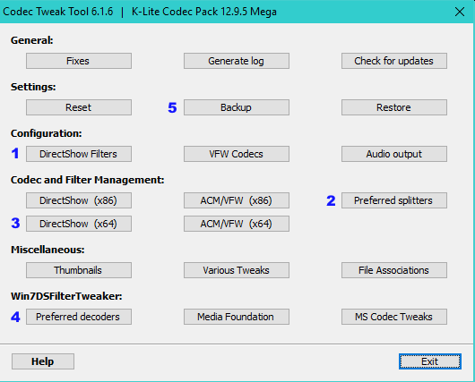 Figure 3. K-Lite Codec Tweak Tool - Main Panel