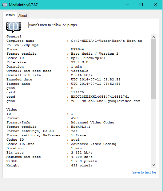 Figure 4. MediaInfo - Media File Properties